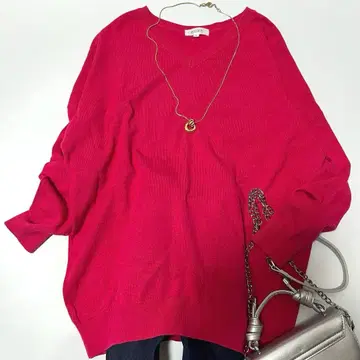 새상품급 PLST 플라스테 쇼킹 핑크 코튼 블렌드 V넥 니트 M