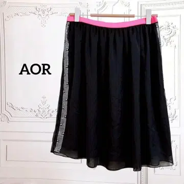 [ AOR ] 쉬폰 스커트 큐빅 [ F ] 블랙 허리밴딩 얇은 소재