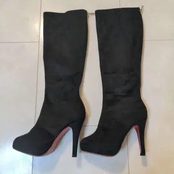 블랙 스웨이드 롱 부츠 빨간색 밑창 힐 24cm