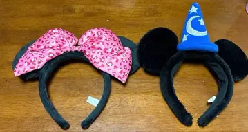 미키 마법사 모자 머리띠 & 레오파드 무늬 리본 미니 머리띠