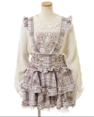 사다리 리본 체크 티어드 치마바지 LIZLISA