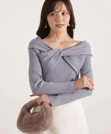 프로포션 바디 드레싱 리본 오프숄더 골지 니트