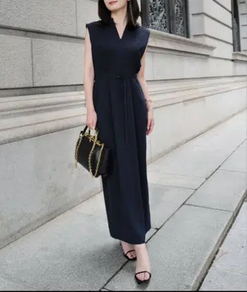 anuans 트리아세테이트 스키퍼넥 원피스 네이비