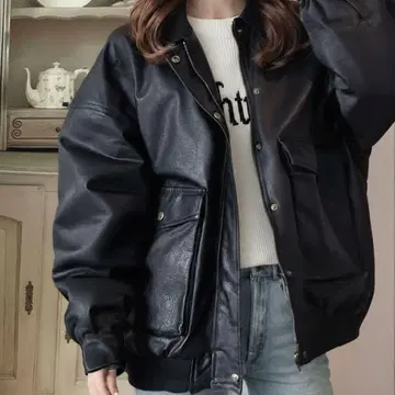 [ JaVa 자바 콜라보 ] 페이크 가죽 빈티지 오버 사이즈 블루종