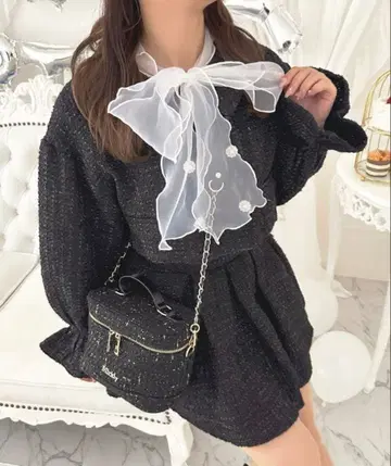 아프레 주르 트위드 자켓 스커트 셋업 블랙