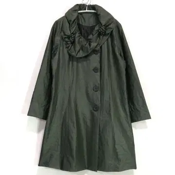 HANAHANA 장식 얇은 소재 코트 스프링 코트 봄 가을 다크 그린
