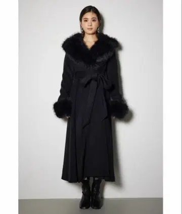 미사용 새상품 rienda 울 믹스 클라시 드레스 코트 블랙