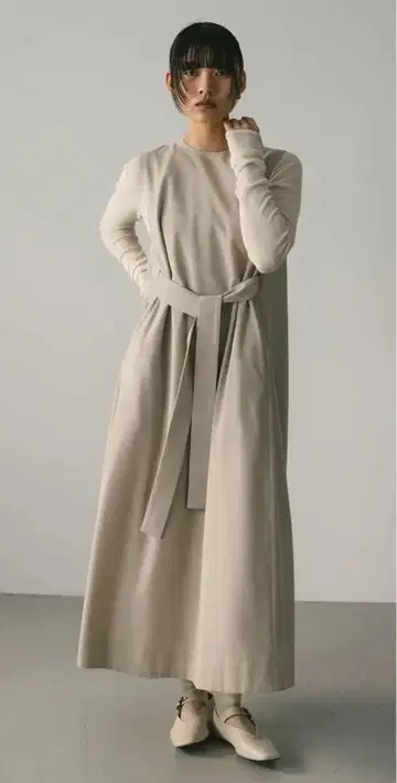 STYLEMIXER 아이라인 리본 벨트 원피스 베이지