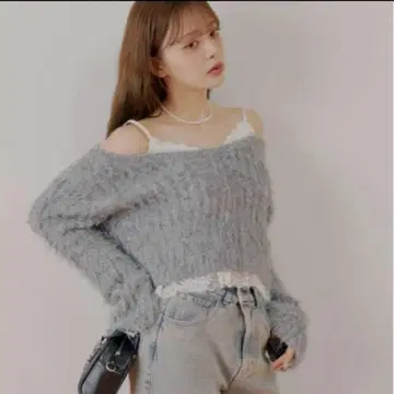 chico 레이스 도킹 샤기 니트