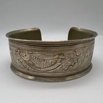 에스닉 스타일 물고기와 꽃 실버 뱅글