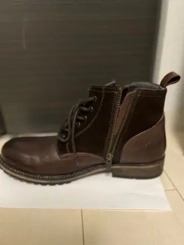브라운 가죽 스웨이드 지퍼 부츠