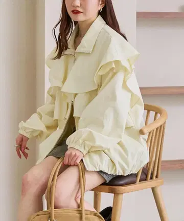 완판템|새상품 Kastane(카스타네) [더블 지퍼] 프릴 나일론 블루종