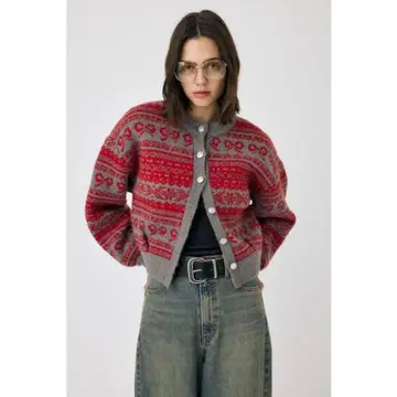 moussy 24AW 리본 무늬 니트 가디건 빨간색