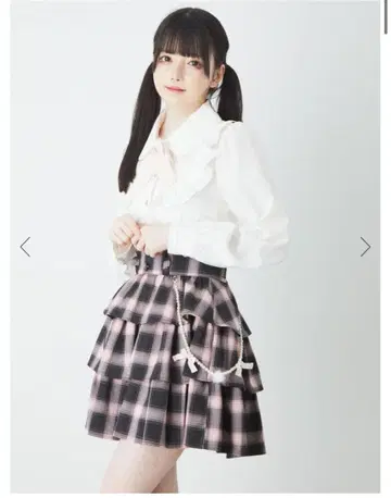 ankrouge 펄 체인 캉캉 스커트 블랙 핑크 체크