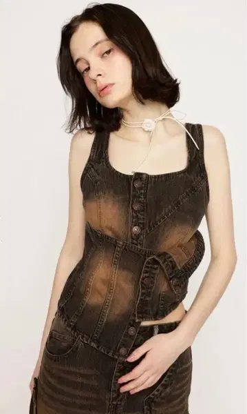 [ SLY ] 레이어드 코르셋 데님 뷔스티에 브라운
