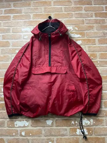 90s 아노락 후드티 나일론 자켓 빨간색 테크 y2k 하프 지퍼