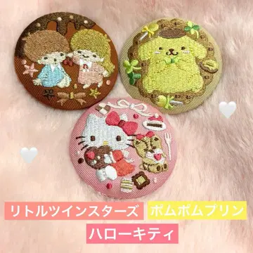 산리오 자수 캔 배지 헬로키티 폼폼푸딩 키키라라