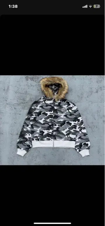 9090 카모 패턴 퍼 트리밍 써멀 집업 후드티