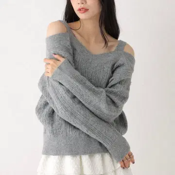 Heather 숄더컷 니트 탑 오프숄더 598405 그레이