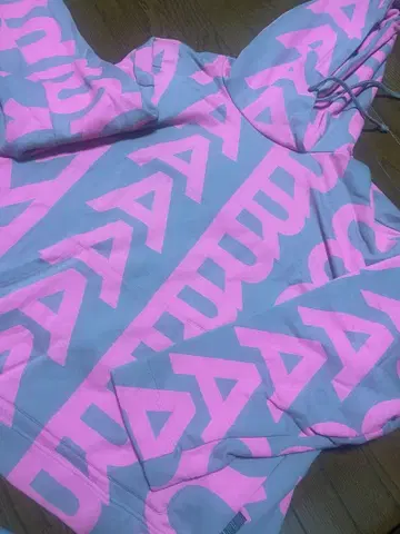 MARC JACOBS 로고 프린트 후드티 L 그레이/핑크