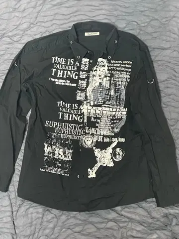 헤이세이 시크 스타일 Y2K 그래픽 프린트 블랙 긴팔 셔츠