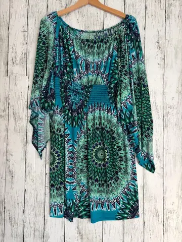 여성용 보헤미안 긴팔 튜닉 티셔츠 화려함 개성 체형 커버