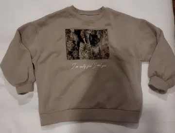 고양이 자수 크루넥 트레이닝복 베이지