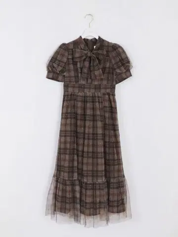 evelyn 튤 리본 롱 원피스 브라운