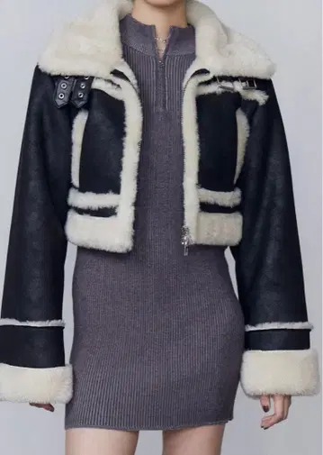 숏 페이크 무스탕 블루종