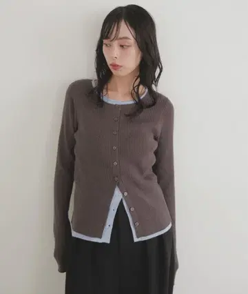 LIAN 레이어드 바이컬러 크루넥 가디건 그레이