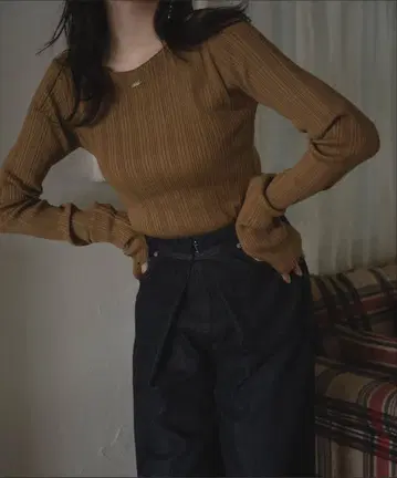 mideal 롱 슬리브 리브 니트