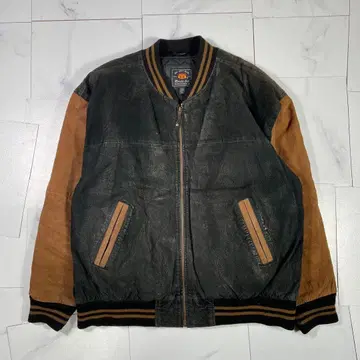 90s Route 66 루트66 바시티 자켓 가죽 천연 가죽 브라운 L