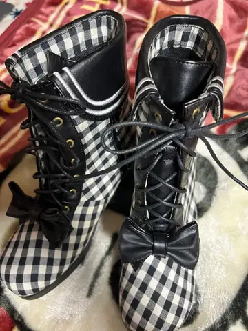 [ 새상품 하자품 ] 세일러 디자인 깅엄 체크 부츠