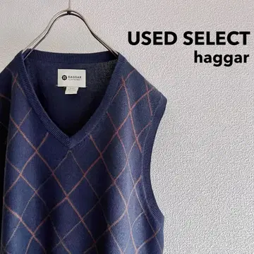 구제 의류 'haggar' 아가일 니트 베스트 / 네이비 베스트