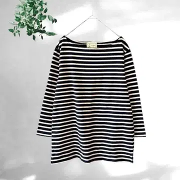 티파나 미션 [M] 성인 내추럴 7부 소매 보더 무늬 보트넥 티셔츠