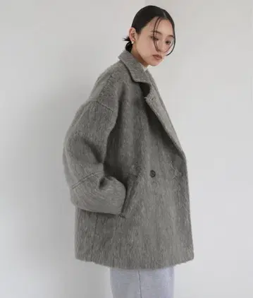 hellam 샤기 미들 코트 그레이