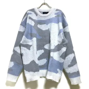 새상품 카모플라주 패턴 오버 사이즈 니트 스웨터 남성용 화이트 샌드 M