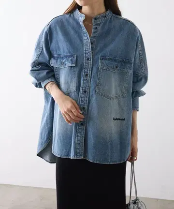 빈티지 데님 밴드 카라 셔츠 퓨어세신