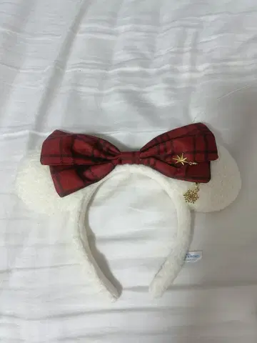 귀 모양 머리띠 체크 무늬 리본