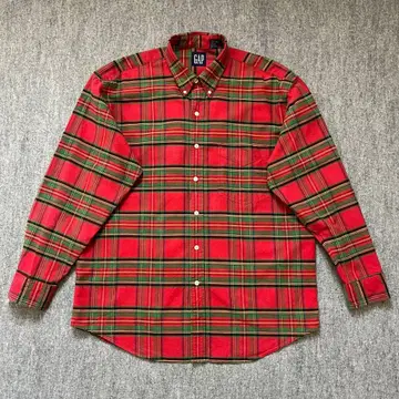 90s GAP 체크 무늬 긴팔 버튼 다운 셔츠 L 사이즈 레드 계열