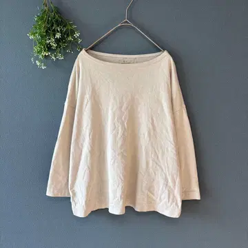 무인양품 [S] 성숙 캐주얼 코튼 100 7부 소매 보트넥 티셔츠