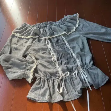 [axes femme/엑시즈팜] 깅엄 체크 오프숄더 블라우스