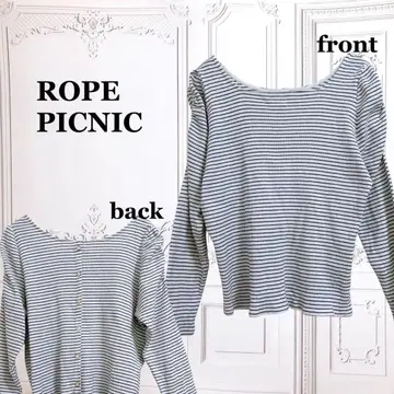 로페피크닉 리브 티셔츠 긴팔 T셔츠 [M] 블랙 화이트 보더 버튼