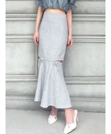 [ RESEXXY ] 컷 아웃 트위드 머메이드 스커트 - gray