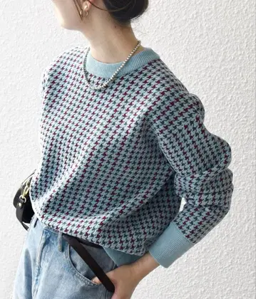 SHIPS any 몰얀 크루넥 하운드투스 체크 패턴 풀오버 니트