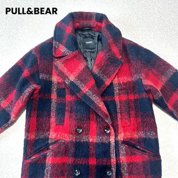 K1169 PULL&BEAR 체크 무늬 롱 코트 더블 버튼 레트로