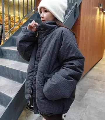 [ kastane ] 체크 충전솜 리버서블 아우터 그린 S