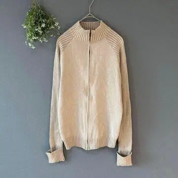 에르베베 [L] 고급 내추럴 라메 가공 코튼 혼방 니트 풀 지퍼 자켓