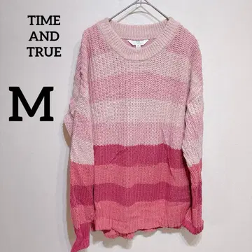 TIME AND TRUE [ M ] 니트 스웨터 핑크 보더 리브