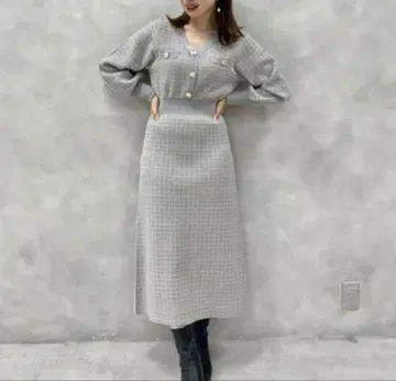 내추럴 꾸뛰르 트위드 니트 원피스